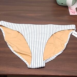 Old Navy White and Blue Striped Classic  Hi Cut Brief Bikini Bottom